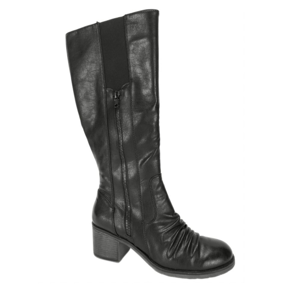BareTraps Dallia Black Faux Leather Block Heel Knee High Riding Boots, Sz 7